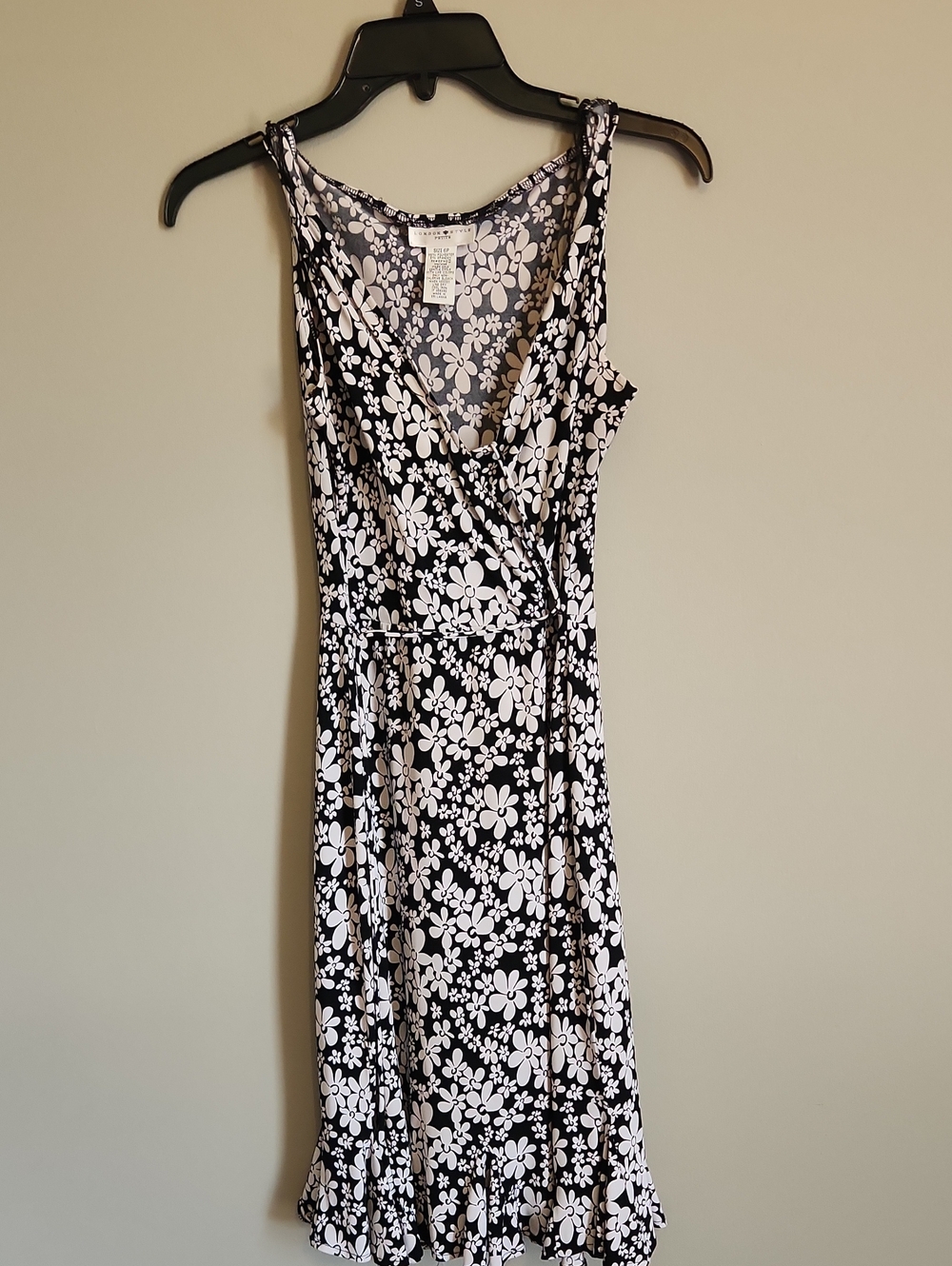 London Style Black & White Floral Midi Wrap Dress